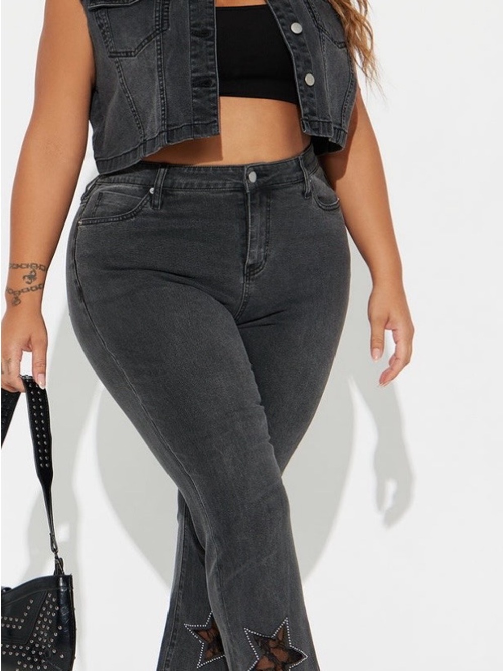 Fashion Nova High-Rise Gray Flare Jeans with Star Cutouts NWOT